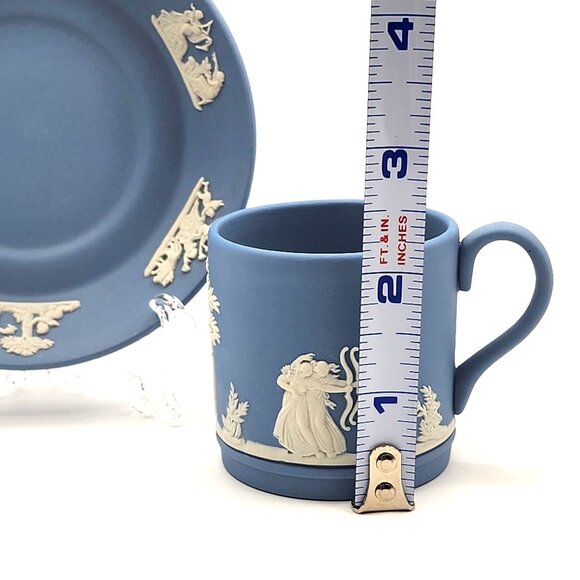 WEDGWOOD Vintage Blue Jasperware Tea Cup and Saucer Neoclassical Demitasse - Picture 8 of 10